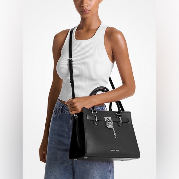 Michael Kors Hamilton Medium Leather Satchel Black - Picture 3 of 14